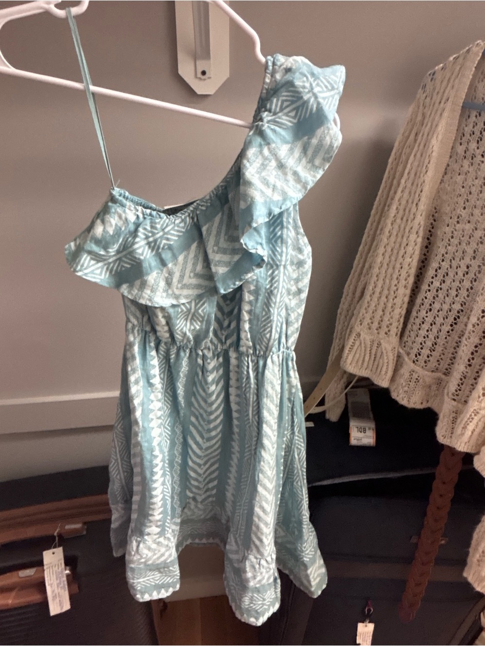 One-Shoulder Ruffle Dress in Light Aqua